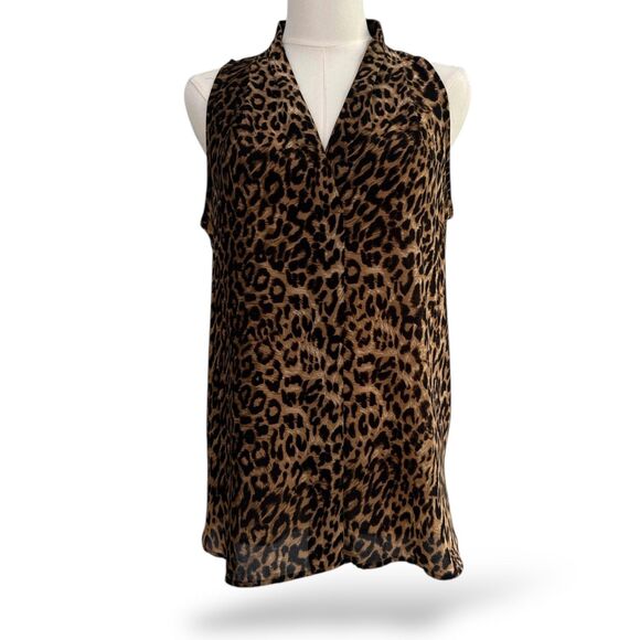 Vince Camuto Slvless Chiffon V-Neck Leopard Print Wm High-Lo Blouse Sz Sm‎ EUC - Picture 1 of 8